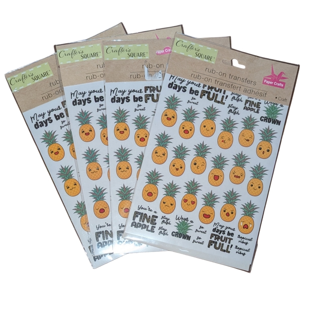 Lot of 4 Crafter's Square Pineapple-Themed Rub-On Transfers